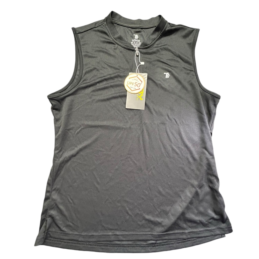 TBY women’s outdoor sports black top zip front sleeveless golf shirt size L NWT